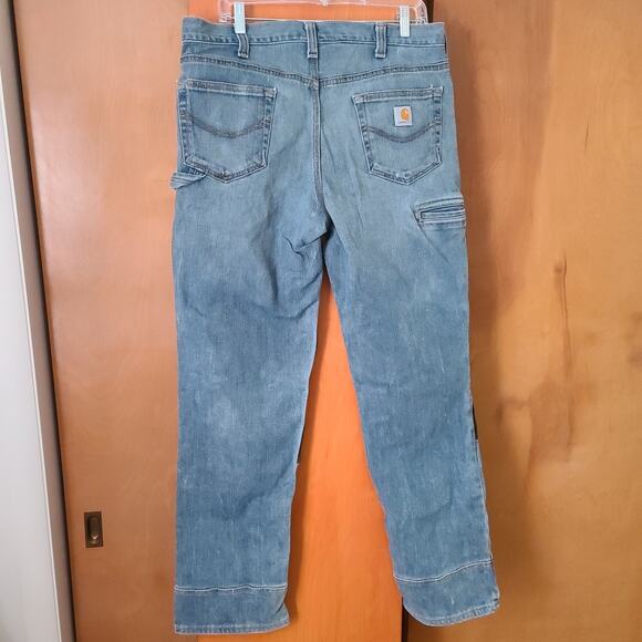 Mens Carhartt Carpenter Jeans With Knee Pad Pockets 36x34 Workwear Rugged - Picture 13 of 14